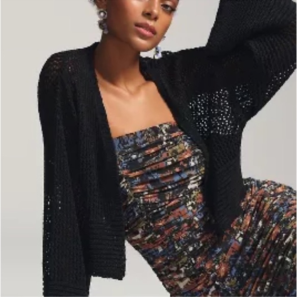 Anthropologie Black Open-Knit Cropped Cardigan